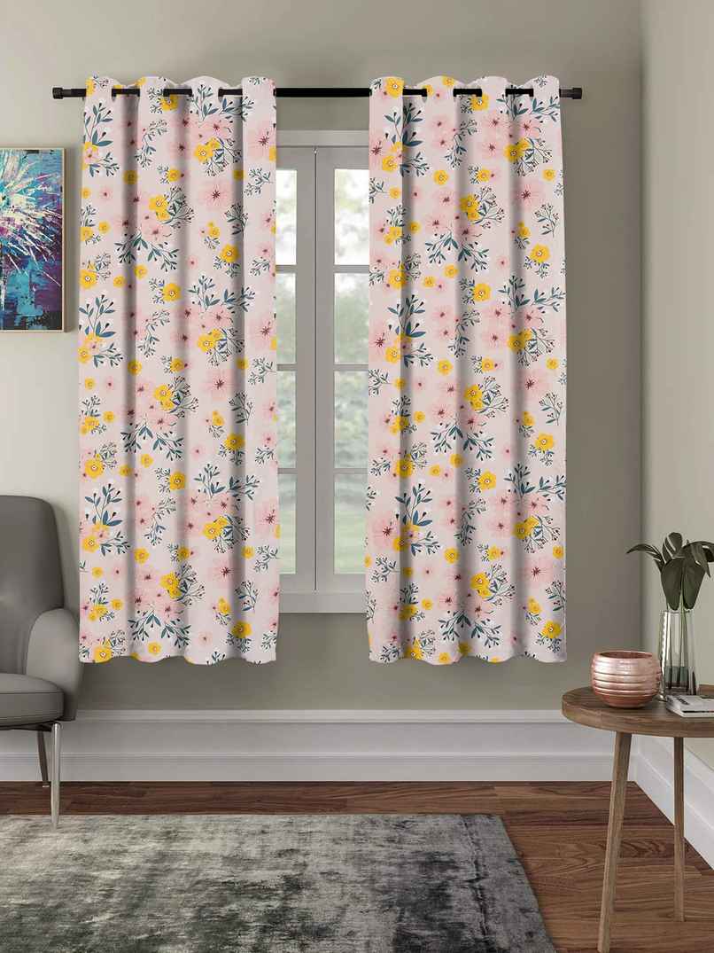 BAY6 Polyester Window Curtains | Set of 2 | 5x4 ft | Peach