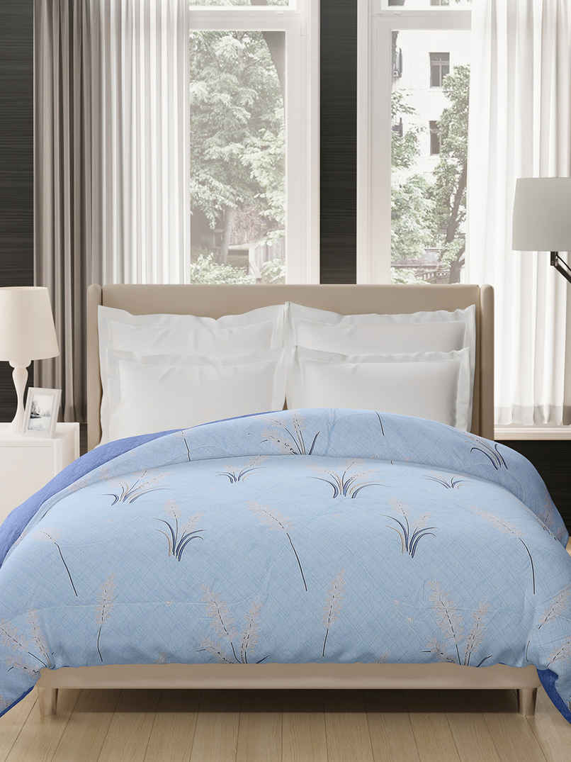 STATUS Reversible Leaves Printed Comforter | Sky Blue - 215 cm x 220 cm