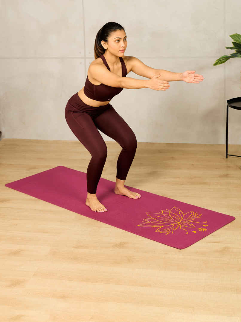 Cult Unisex TPE Yoga Mat | Lotus Print, With Bag & Strap | Purple - 6 mm Cult Unisex TPE Yoga Mat | Lotus Print, With Bag & Strap | Purple - 6 mm