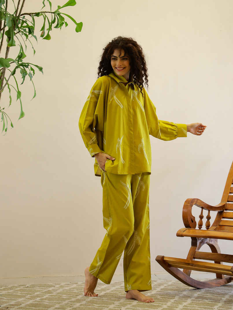 Sanskrutihomes Women Printed Mustard Night Suit SE-NSP-715 | S Sanskrutihomes Women Printed Mustard Night Suit SE-NSP-715 | S