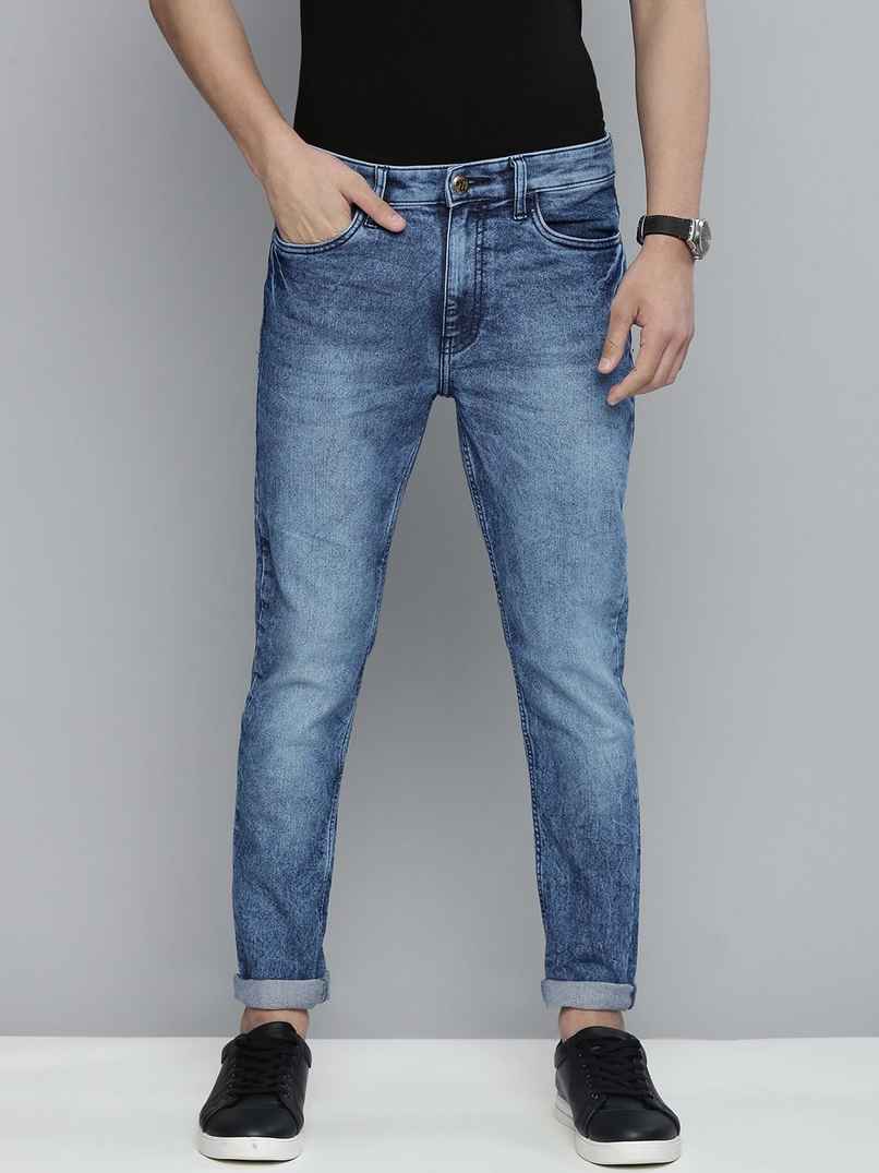 The Indian Garage Co Men's Slim Fit Solid Casual Jeans | Blue - 36 The Indian Garage Co Men's Slim Fit Solid Casual Jeans | Blue - 36