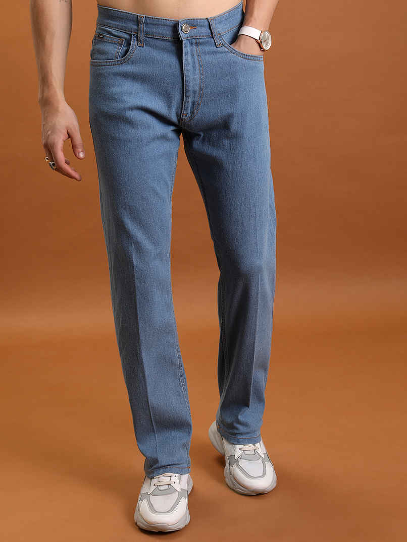 Highlander Men's Straight Fit Mid-Rise Clean Look Light Fade Stretchable Jeans | Light Blue - 32 Highlander Men's Straight Fit Mid-Rise Clean Look Light Fade Stretchable Jeans | Light Blue - 32
