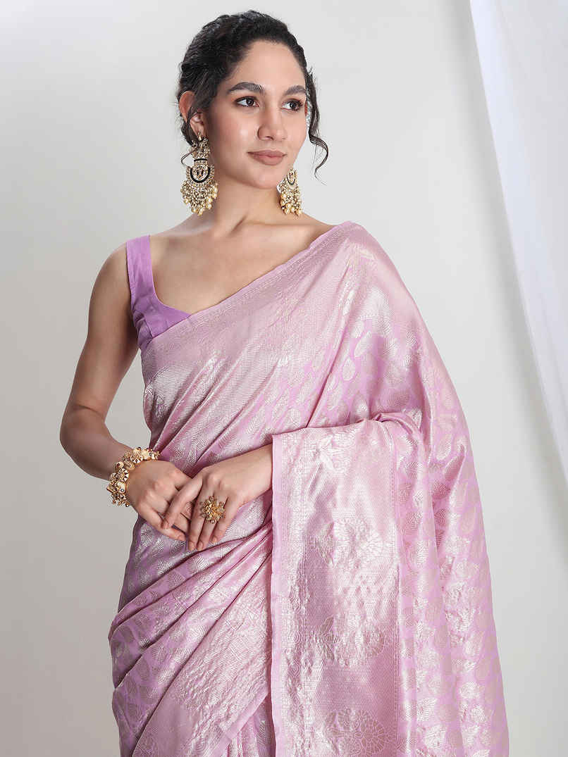 Janasya Women's Silk Blend Leaf Motifs Saree with Blouse Piece | SAR646 | Lavender Janasya Women's Silk Blend Leaf Motifs Saree with Blouse Piece | SAR646 | Lavender