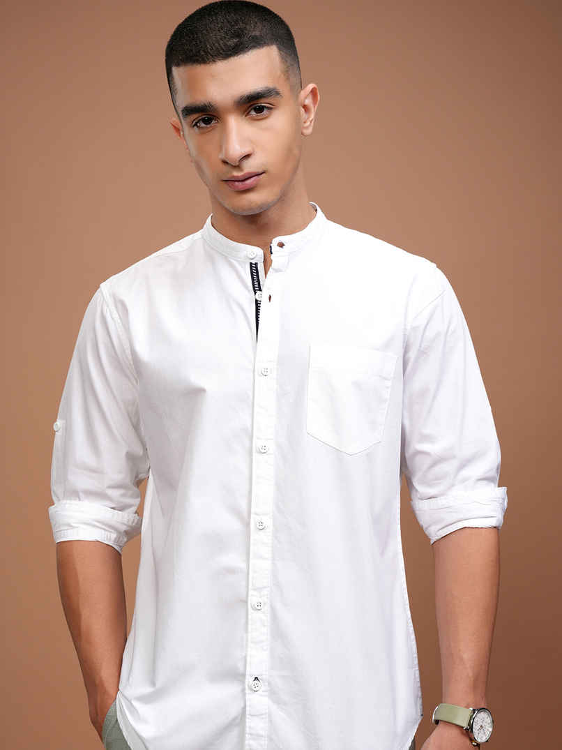 Highlander Men Solid Slim Fit Casual Shirt | White | XL