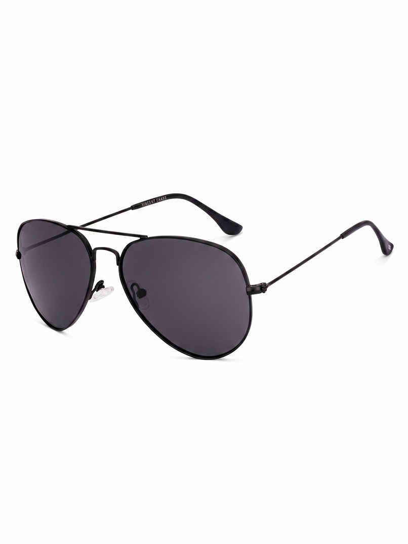 Vincent Chase By Lenskart Unisex Solid Metal Aviator Sunglasses | Black - M Vincent Chase By Lenskart Unisex Solid Metal Aviator Sunglasses | Black - M