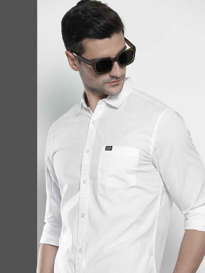 The Indian Garage Co Men's Slim Fit Solid Casual Shirt | White - M The Indian Garage Co Men's Slim Fit Solid Casual Shirt | White - M