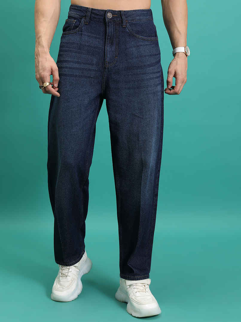 HIGHLANDER Men's Loose Baggy Fit Mid-Rise Light Fade Cotton Jeans | Blue - 30 HIGHLANDER Men's Loose Baggy Fit Mid-Rise Light Fade Cotton Jeans | Blue - 30