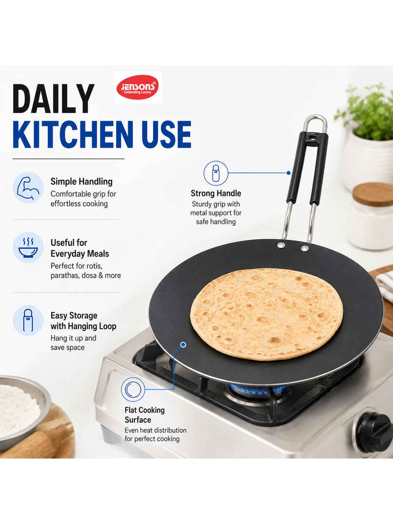 Jensons Pre-Seasoned Iron Roti Tawa 25cm | Heavy Duty | Gas Compatible | For Roti Chapati Paratha