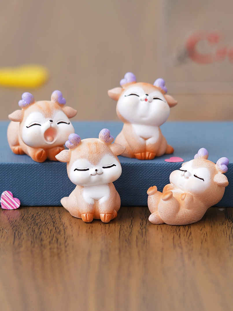 eCraftIndia Set of 4 Miniature Cute Deer Statues Animal Figurines Showpiece