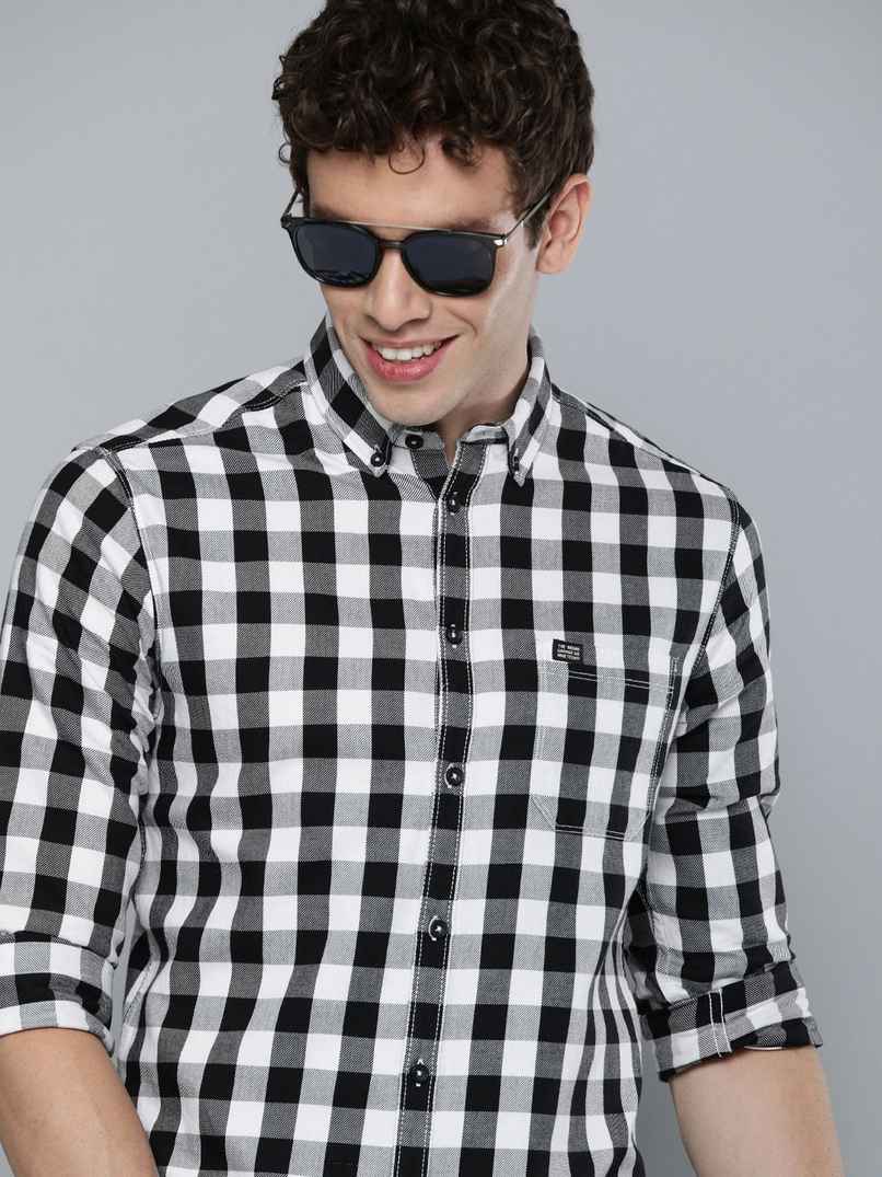 The Indian Garage Co | Men Slim Fit Checkered Casual Shirt | White | S The Indian Garage Co | Men Slim Fit Checkered Casual Shirt | White | S