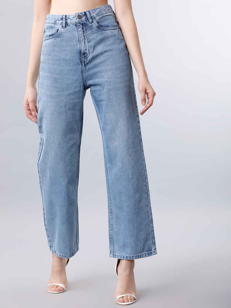 BASIC BY TOKYO TALKIES Women's Flared High-Rise Clean Look Jeans | Light Blue - 32