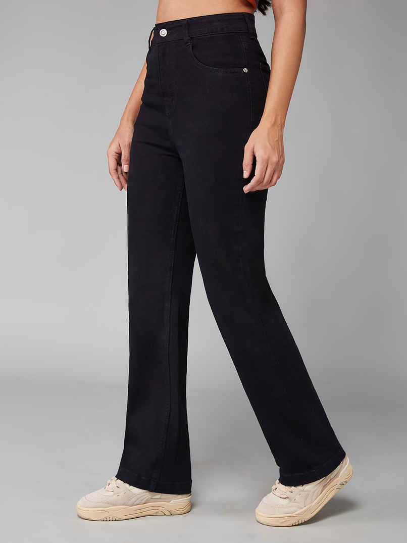 Miss Chase Women Straight High Rise Clean Look Regular-Length Stretchable Denim Jeans | Black | 28 Miss Chase Women Straight High Rise Clean Look Regular-Length Stretchable Denim Jeans | Black | 28