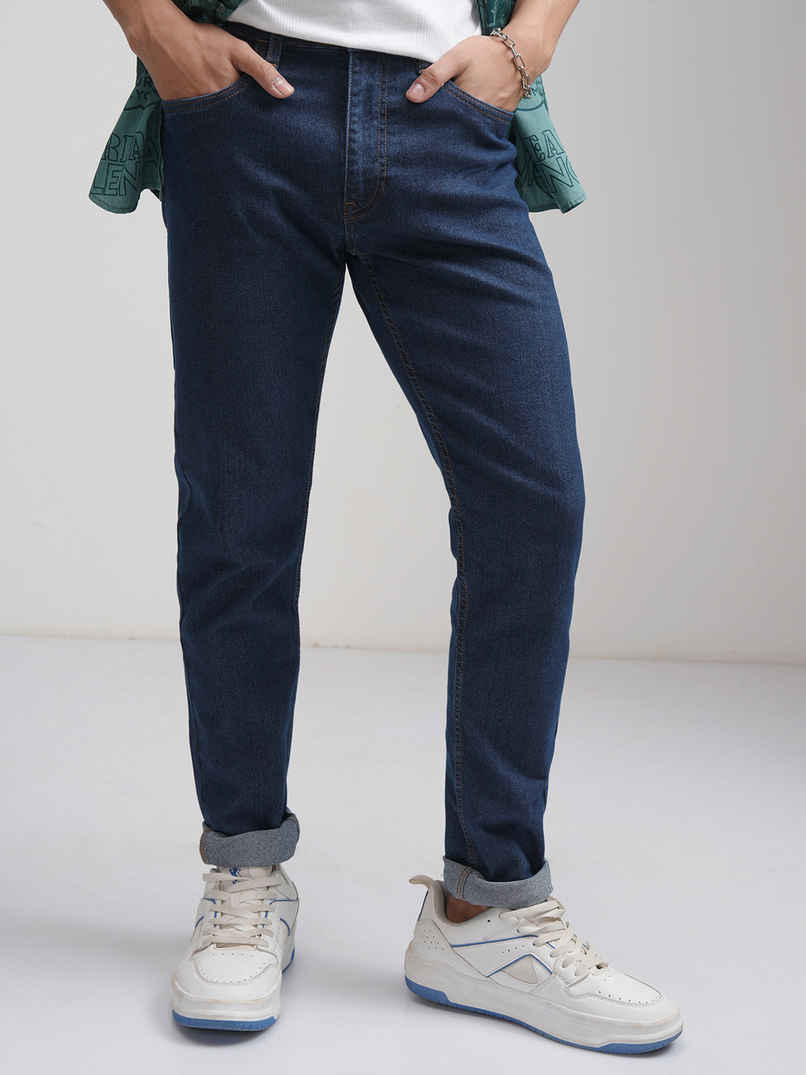 Highlander Men's Tapered Fit Clean Look No Fade Stretchable Jeans | Blue - 34