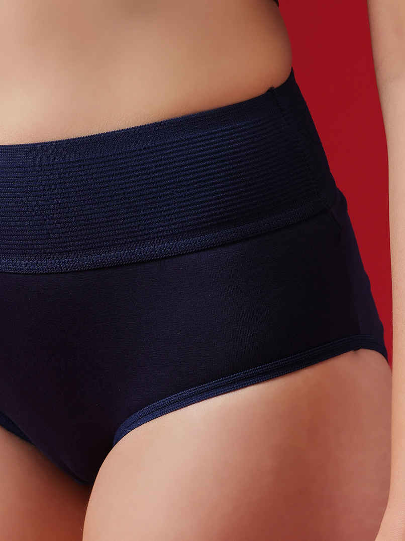 Clovia High Waist Tummy Tucker Hipster Panty | Navy | Cotton - L