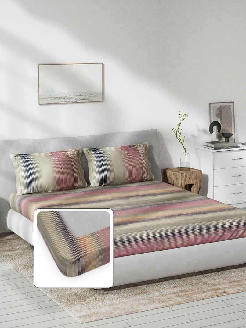 D Decor Cotton King Fitted Bedsheet | 2 Pillow Covers | Abstract Purple D Decor Cotton King Fitted Bedsheet | 2 Pillow Covers | Abstract Purple
