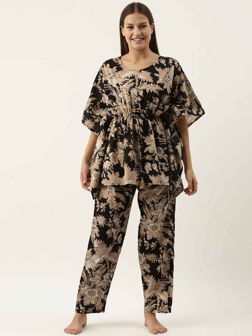 Sanskrutihomes Women's Pure Cotton Night suits | SE-KFP-001 | Black - S Sanskrutihomes Women's Pure Cotton Night suits | SE-KFP-001 | Black - S