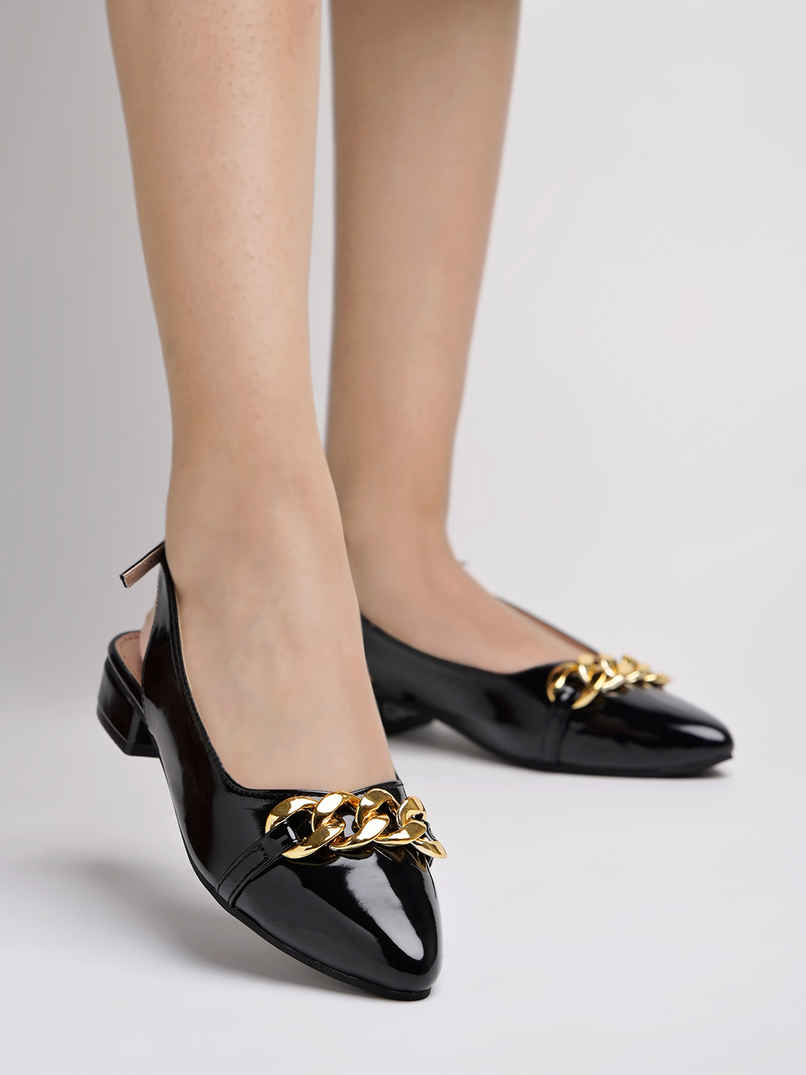Shoetopia Women's Pointed Toe Flat Belly Sandals | Black - UK 4