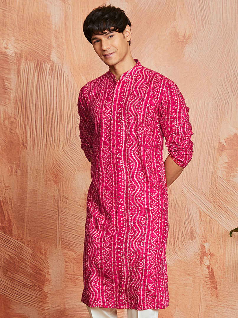 Vastramay Men's Falsa Rayon Kurta | Pink - S Vastramay Men's Falsa Rayon Kurta | Pink - S