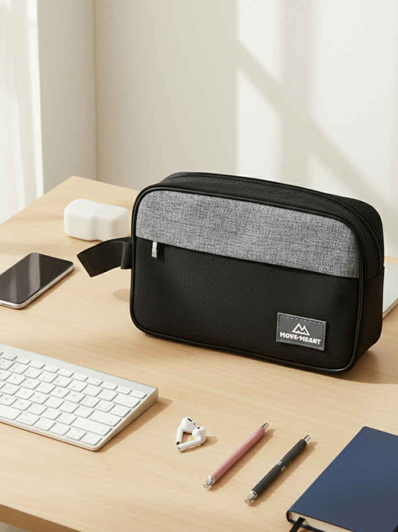 Move-Meant Fresh Kit Toiletry Bag for Men & Women | Water-Resistant Travel Organizer | Black & Grey