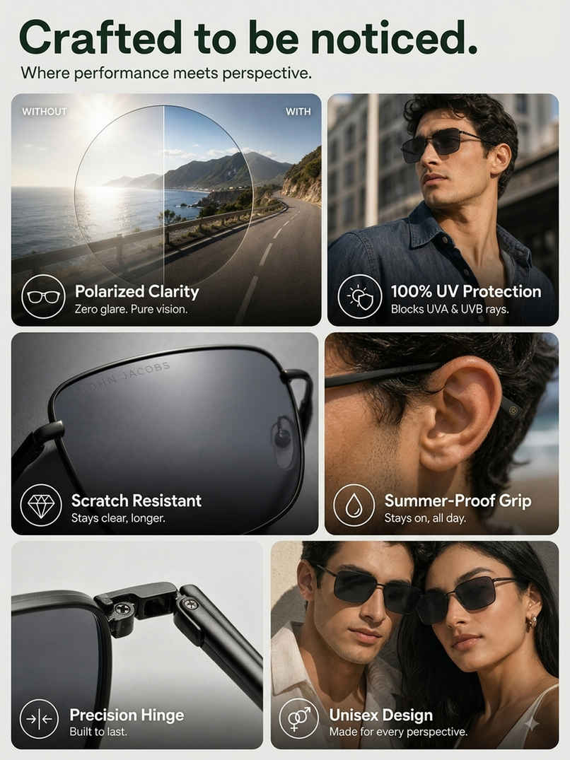 John Jacobs By Lenskart Unisex Solid Metal Rectangular Sunglasses | Black and Grey - Extra Wide John Jacobs By Lenskart Unisex Solid Metal Rectangular Sunglasses | Black and Grey - Extra Wide