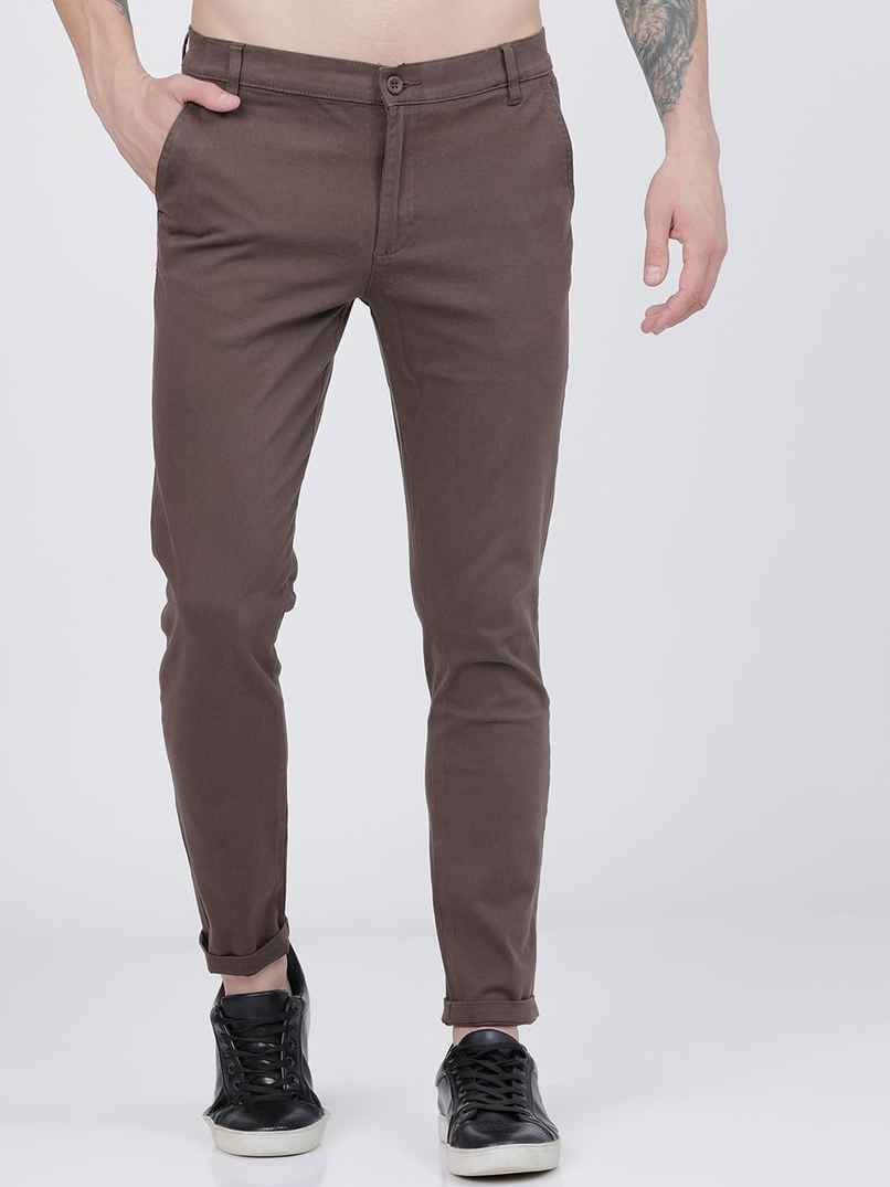 The Indian Garage Co Men's Slim Fit Solid Casual Chinos | Brown - 34 The Indian Garage Co Men's Slim Fit Solid Casual Chinos | Brown - 34
