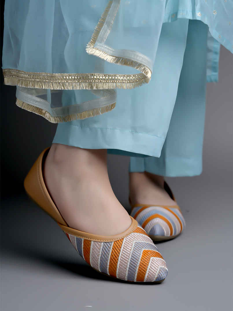 Shoetopia Women's Embroidered Bellies | Belly - Mika | Tan - UK 4
