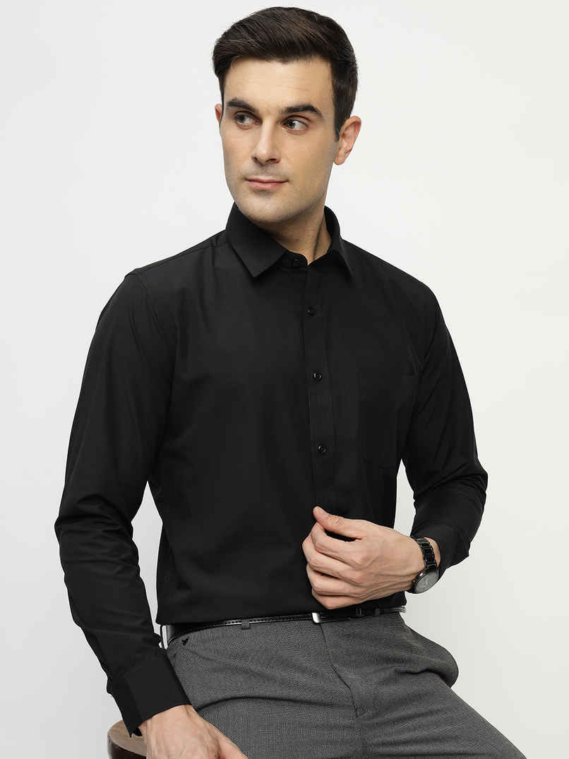 English Navy Men's Polyester Solid Slim Fit Formal Shirt | Black - M English Navy Men's Polyester Solid Slim Fit Formal Shirt | Black - M