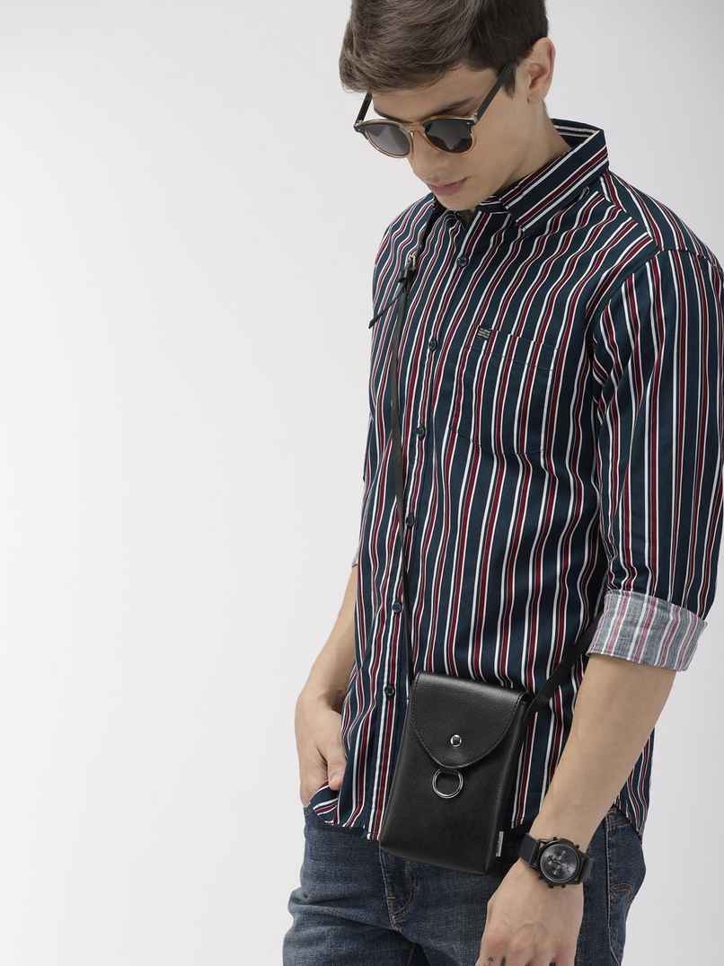The Indian Garage Co Men's Slim Fit Multi Stripes Casual Shirt | Navy Blue - 2XL