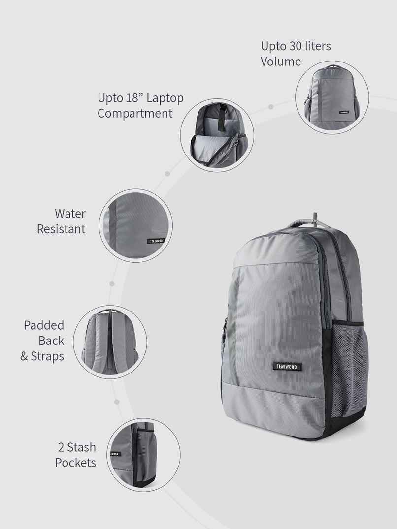 Teakwood Unisex Leathers Trajan Backpack | Grey - 30 L