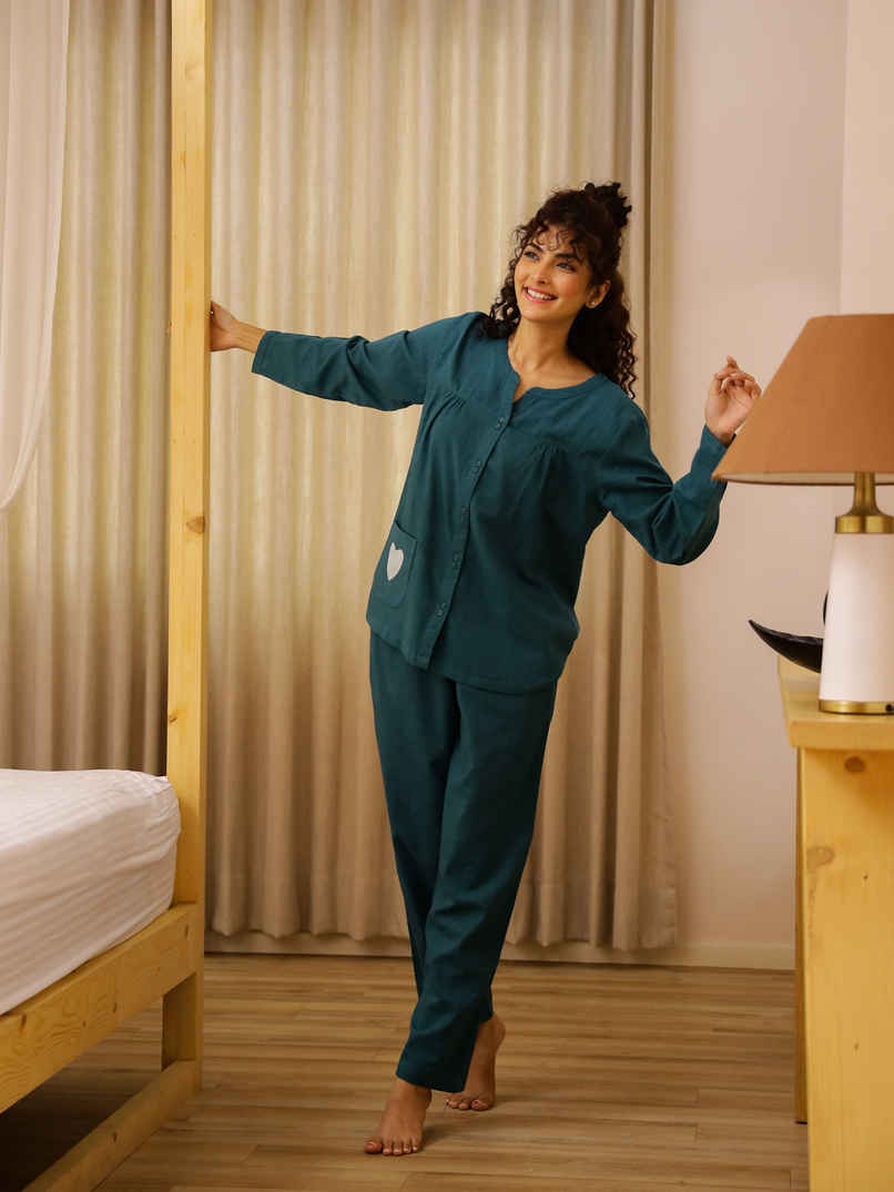 Sanskrutihomes Women's Pure Cotton Night suits | SE-NSP-707 | Teal - S Sanskrutihomes Women's Pure Cotton Night suits | SE-NSP-707 | Teal - S