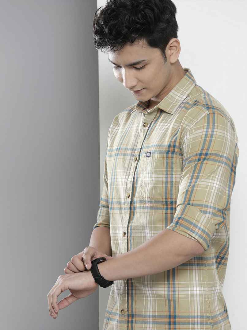 The Indian Garage Co Men's Slim Fit Checked Casual Shirt | Green - XXL The Indian Garage Co Men's Slim Fit Checked Casual Shirt | Green - XXL