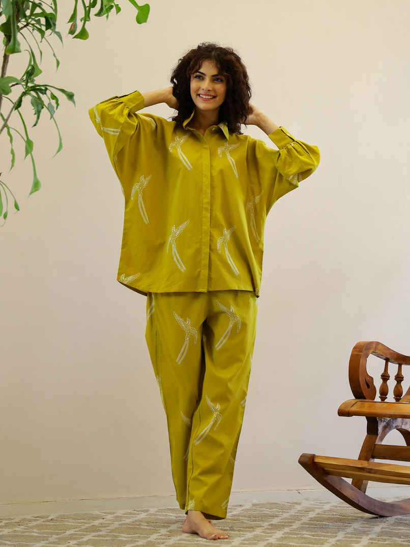 Sanskrutihomes Women Printed Mustard Night Suit SE-NSP-715 | L Sanskrutihomes Women Printed Mustard Night Suit SE-NSP-715 | L