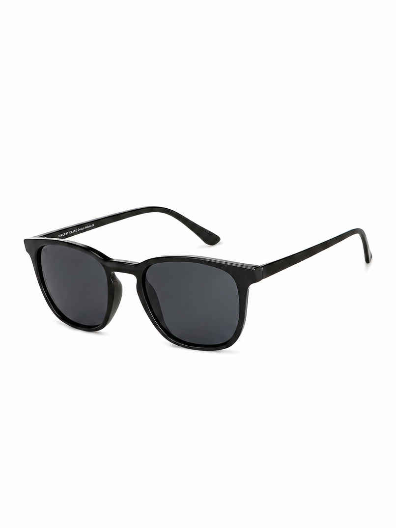 Vincent Chase By Lenskart Unisex Solid Plastic Wayfarer Sunglasses | Black - L Vincent Chase By Lenskart Unisex Solid Plastic Wayfarer Sunglasses | Black - L