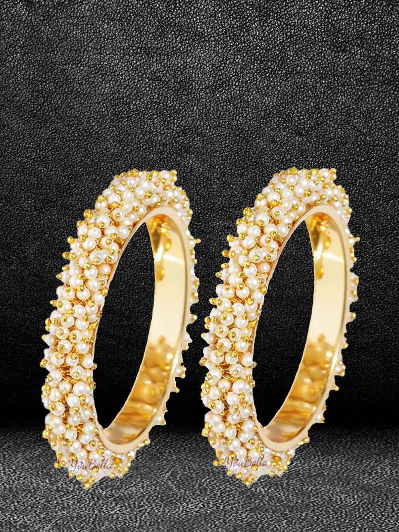 YouBella Traditional Gold Plated and Pearl Bangle Set for Women (YBBN - 91091 - 2.8)