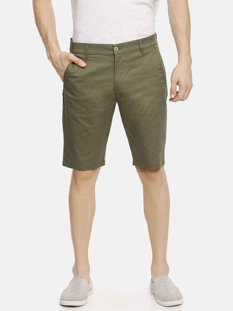 The Indian Garage Co Men's Slim Fit Solid Casual Shorts | Green - 36