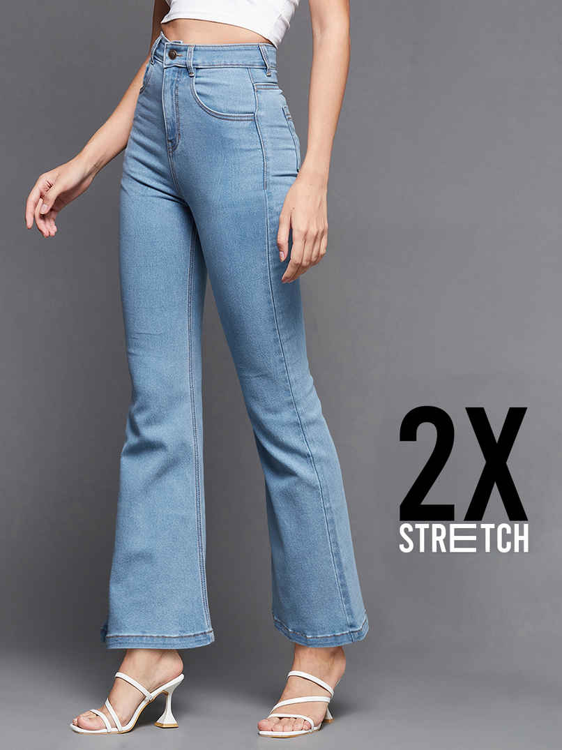 Miss Chase Women Bootcut High rise Clean look Regular Stretchable Denim Jeans | Light Blue | 28 Miss Chase Women Bootcut High rise Clean look Regular Stretchable Denim Jeans | Light Blue | 28