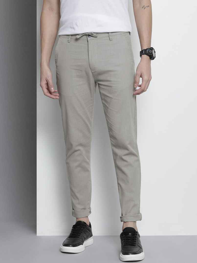 The Indian Garage Co Men's Slim Fit Solid Casual Trouser | Natural Grey - 30 The Indian Garage Co Men's Slim Fit Solid Casual Trouser | Natural Grey - 30
