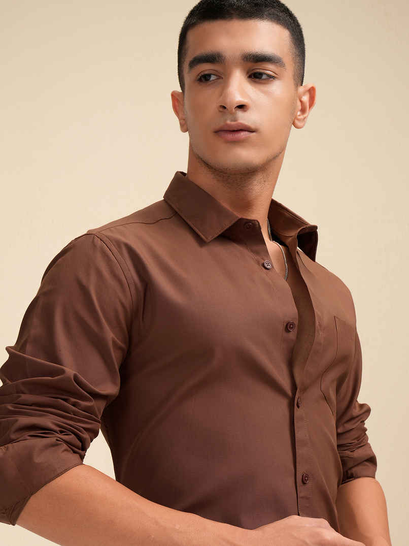 Highlander Men's Solid Casual Shirt| Peanut - M Highlander Men's Solid Casual Shirt| Peanut - M