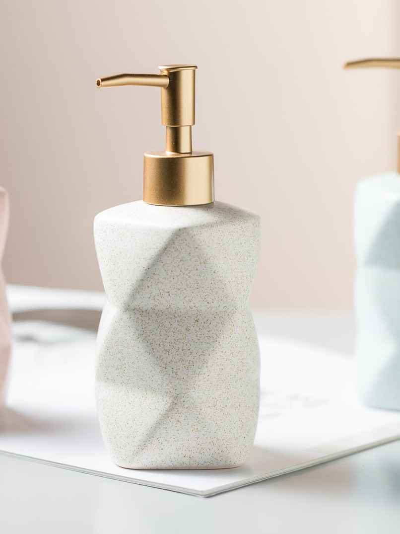 UMAI Liquid Soap Dispenser Ceramic Handwash Bottle for Kitchen | 300 ml | White