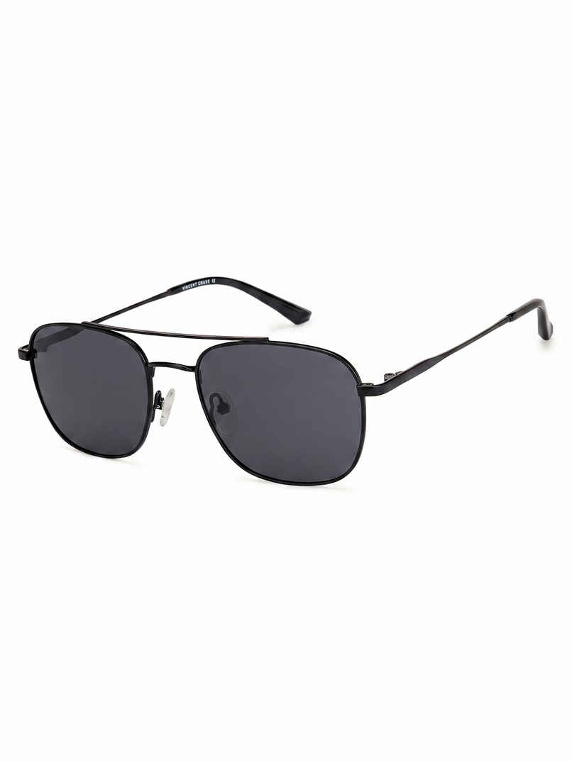 Vincent Chase By Lenskart Unisex Solid Plastic Square Sunglasses | Black and Grey - L Vincent Chase By Lenskart Unisex Solid Plastic Square Sunglasses | Black and Grey - L