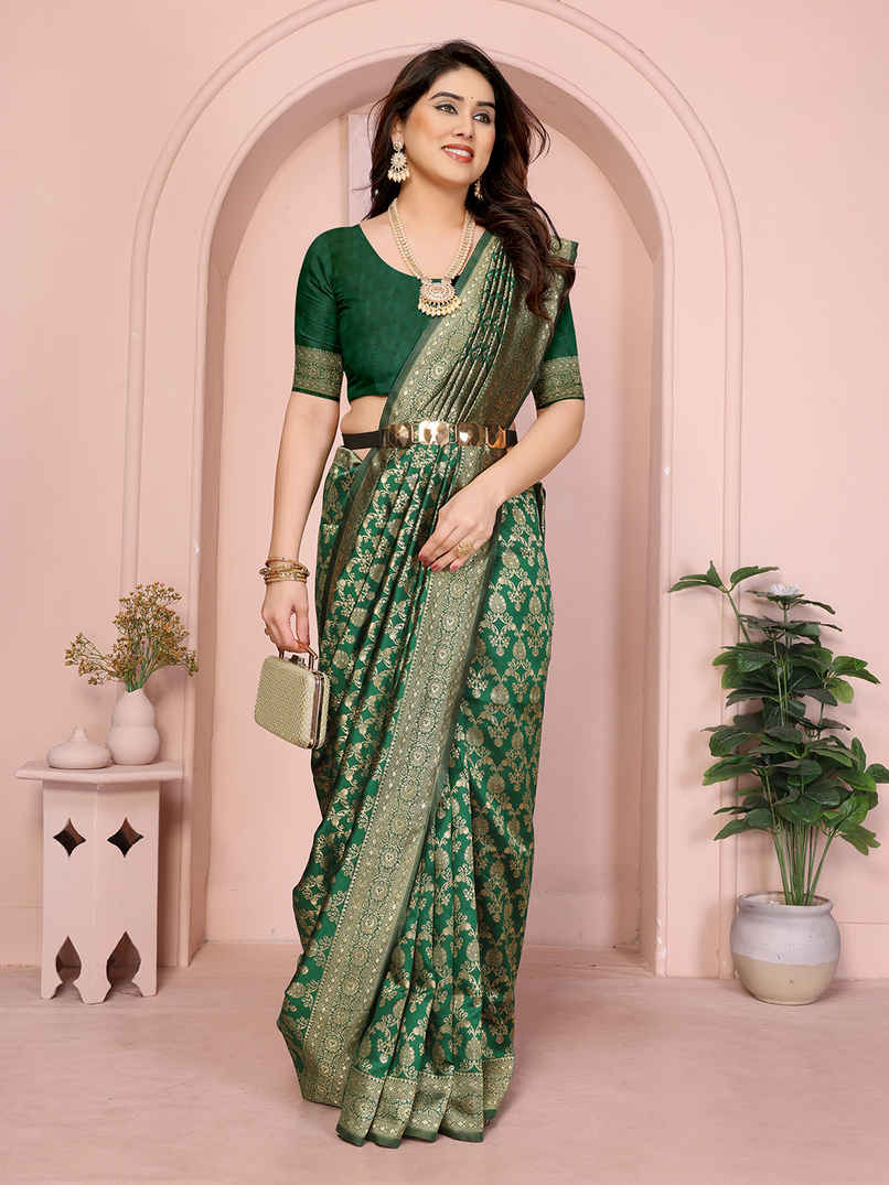 Hema Silk Mills Women Woven Banarasi Silk Blend Saree | Green Hema Silk Mills Women Woven Banarasi Silk Blend Saree | Green