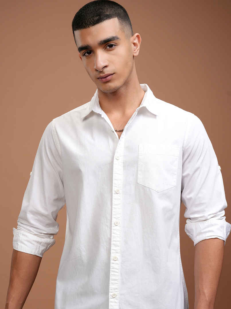 Highlander Men's Slim Fit Casual Shirt | White - M Highlander Men's Slim Fit Casual Shirt | White - M