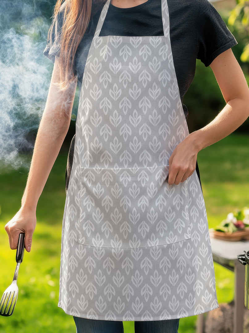 Bianca Premium Printed Cotton Apron, Oven Mitt, Pot Holder Set | Florence Floral | Light Grey