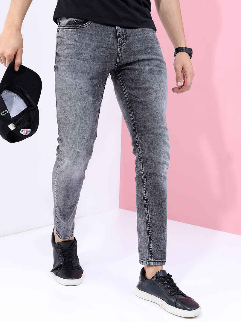 Highlander Men's Tapered Fit Heavy Fade Stretchable Jeans | Grey - 36 Highlander Men's Tapered Fit Heavy Fade Stretchable Jeans | Grey - 36