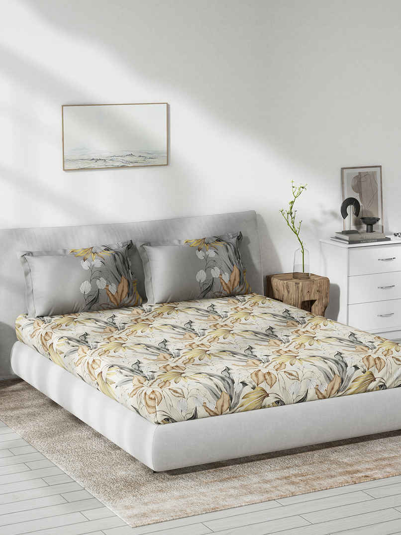 D Decor Cotton King Flat Bedsheet | 2 Pillow Covers | Leaves Yellow D Decor Cotton King Flat Bedsheet | 2 Pillow Covers | Leaves Yellow