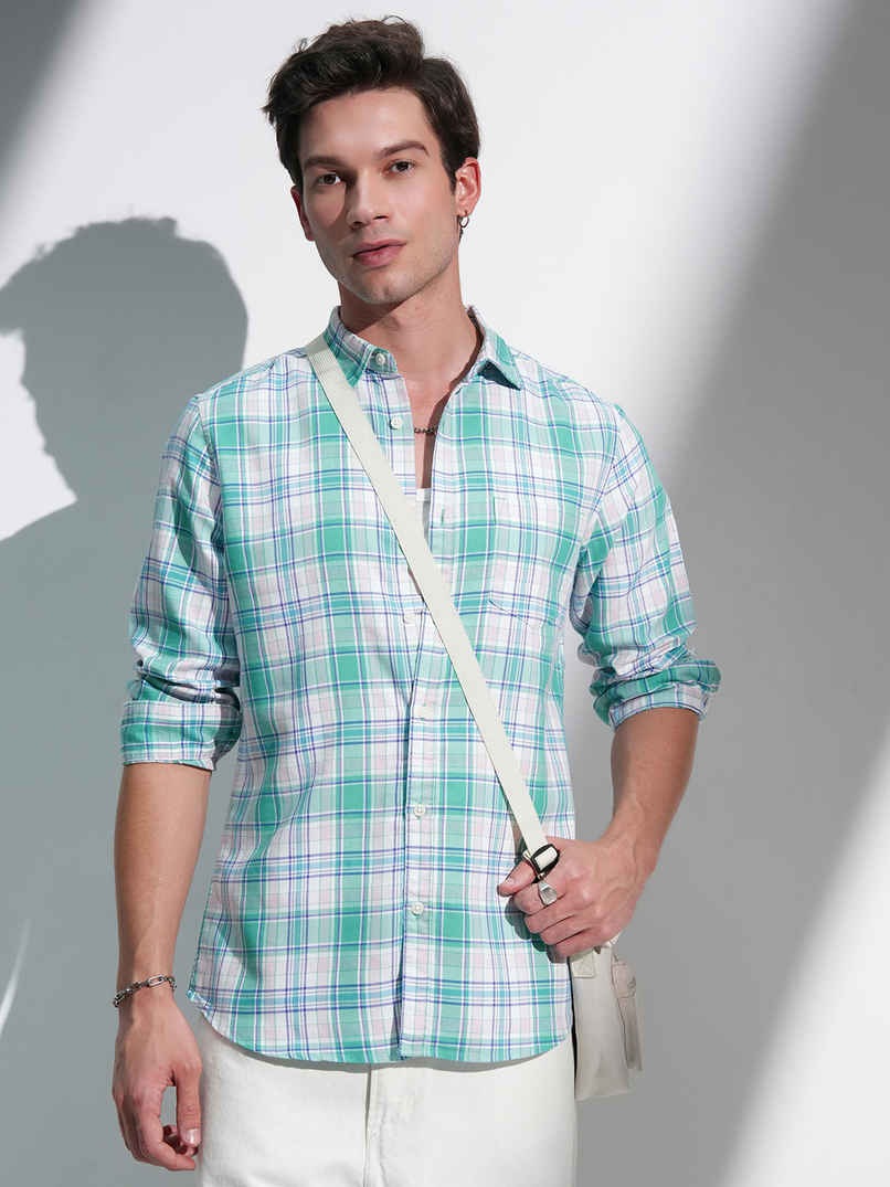 Highlander Slim Fit Tartan Checked Spread Collar Casual Shirt | Multicolor | L Highlander Slim Fit Tartan Checked Spread Collar Casual Shirt | Multicolor | L