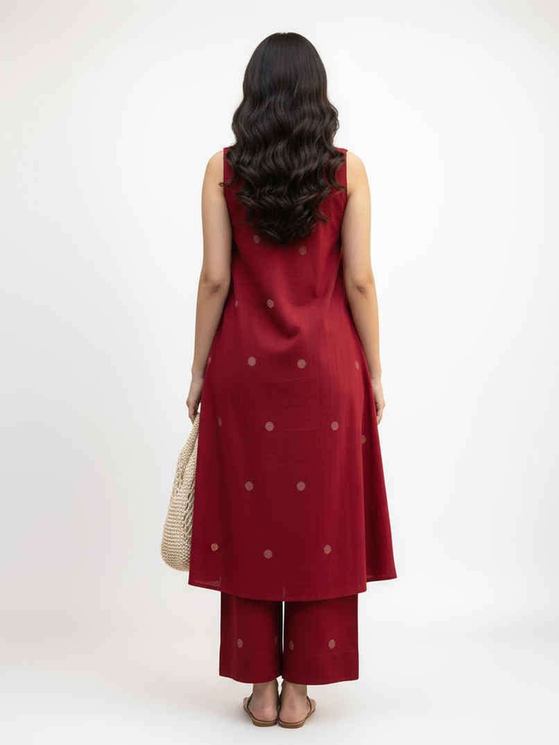 GoSriKi Women's Viscose Rayon Anarkali Polka Print Kurta with Palazzo | Red - L GoSriKi Women's Viscose Rayon Anarkali Polka Print Kurta with Palazzo | Red - L