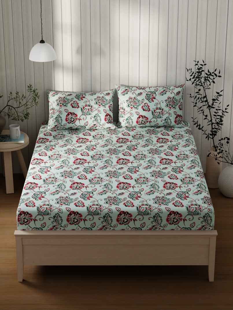 KOPA Extra Smooth Cotton Double Bedsheet With 2 Pillow Covers | Lopez Floral | Blue & Pink KOPA Extra Smooth Cotton Double Bedsheet With 2 Pillow Covers | Lopez Floral | Blue & Pink