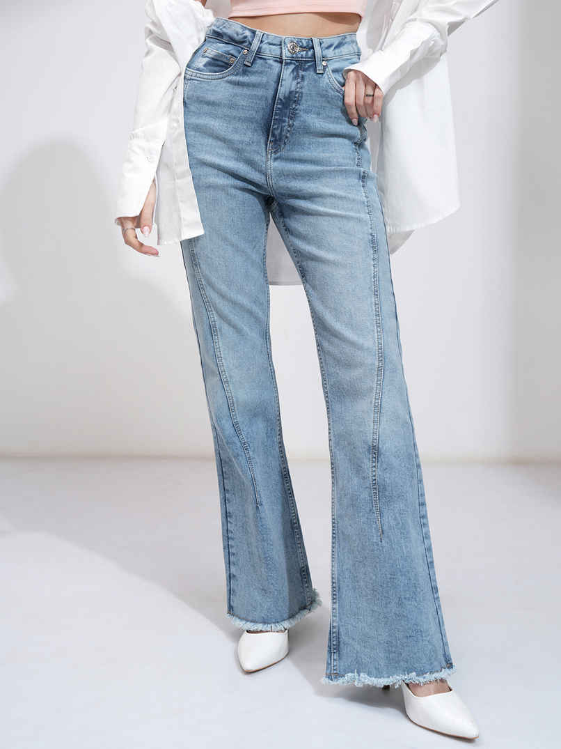 Tokyo Talkies Women's High Waist Bootcut Jeans | Light Blue - 28