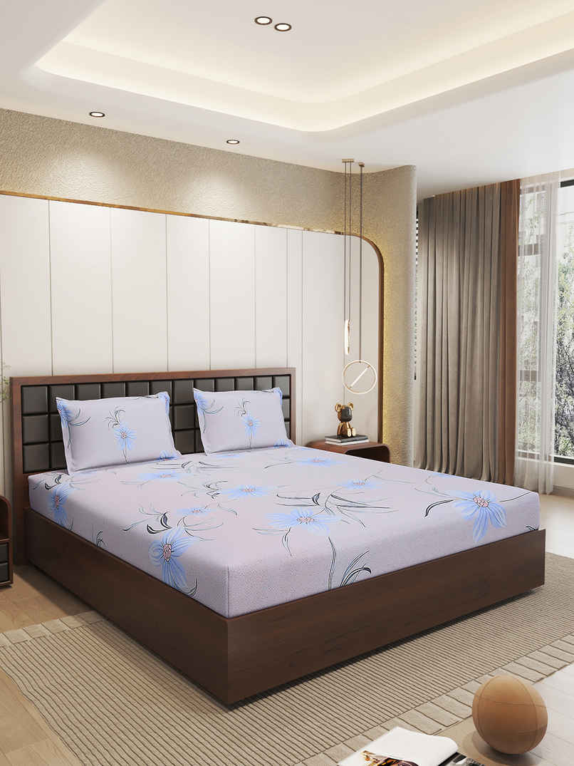 Status Imperial Corner Fitted Bedsheet | Delicate Daisy Blue | 198 x 182 cm